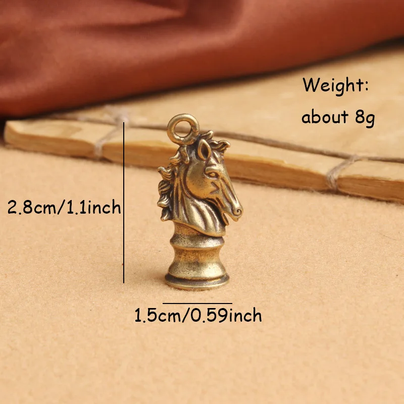 Brass Handmade Chess Horse Pendant for Keychains Copper Chinese Zodiac Horse Head Key Rings Pendants Car Key Hanging Men Jewelry