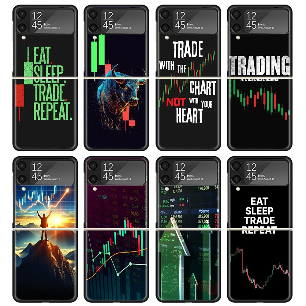 Trade Investment Forex Stock Market Phone Case For Samsung Z Flip 6 5 4 3 Galaxy ZFlip6 5G Flip5 Flip4 Black Hard Camera Protect