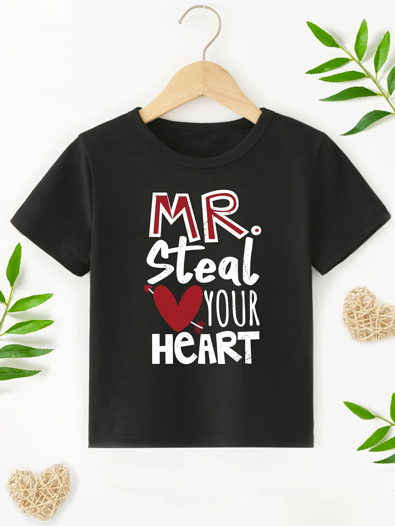 TX70070‑Boys‑Valentines‑Day‑MR‑Steal‑YOUR‑HEART‑Heart‑Print‑Crew‑Neck‑Kids‑T‑Shirt