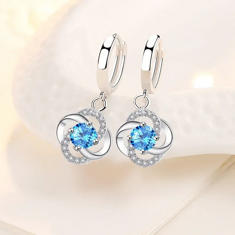 Cute Eternal Clover Drop Earrings For Women Bright Zirconia Copper Hoops Female Romantic Dangle Ear Jewelry Accessories Gifts