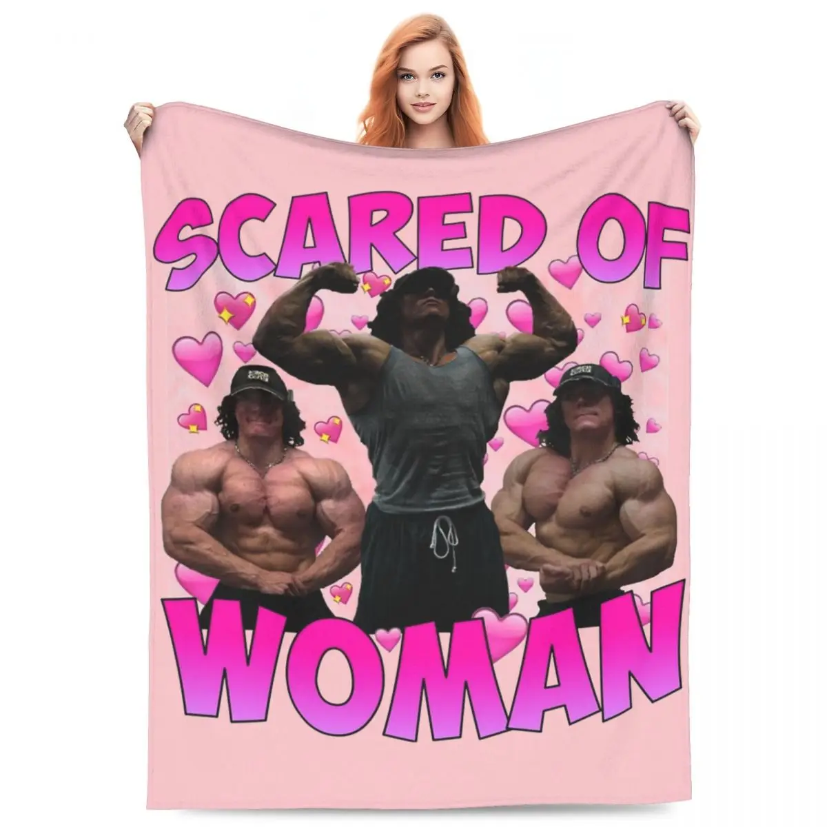 

Sam Sulek Scared Of Woman Blanket Flannel Home Humor Throw Blankets Comfortable Soft for Bedroom Rug Piece