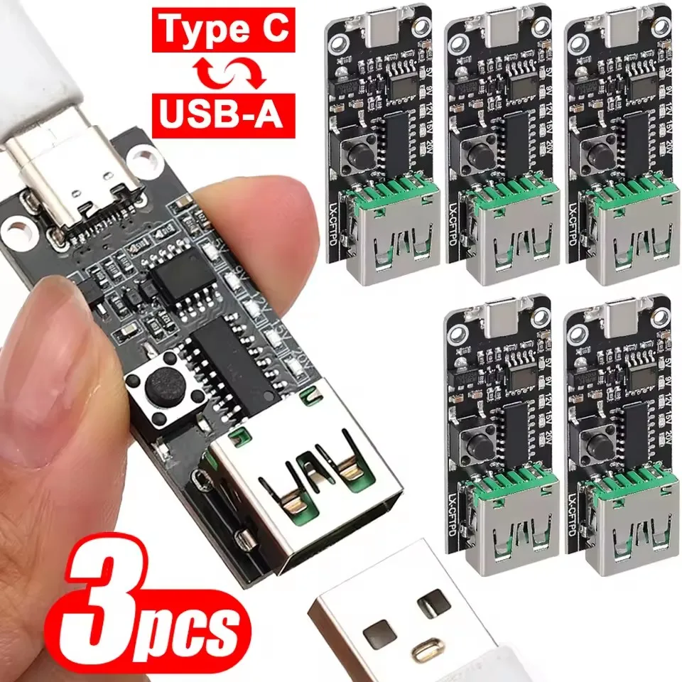 1-3PCS USB-C 5A PD Trigger Board Type-C Female Input To 5V 9V 12V 20V USB-A Port Output Adjustable Voltage Power Trigger Module