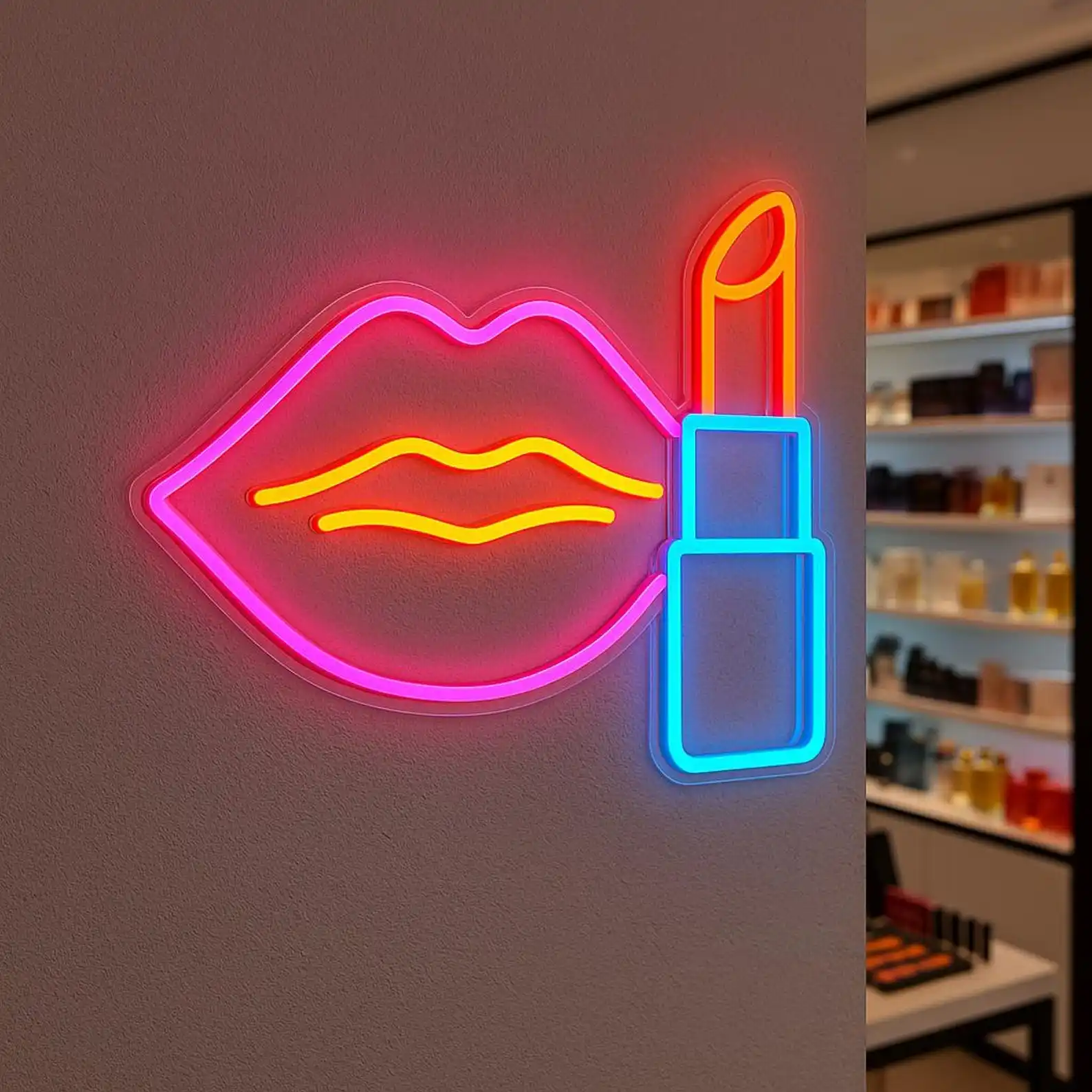

Cosmetics and Perfumes Neon Sign Business Shop Glow, Beauty, Makeup, Love Yourself Shine Blush Pretty Decor