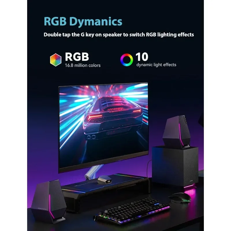 컴퓨터 스피커 시스템, 서브우퍼 라인 아웃, RGB 조명, 블루투스 5.3, 60W Hecate 게이밍 스피커