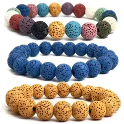 2023 Volcano Stone Agate Single Loop Temperament Beaded Elastic6/8/10mm Bracelet Men's and Women's Jewelry Joyas De Pulsera