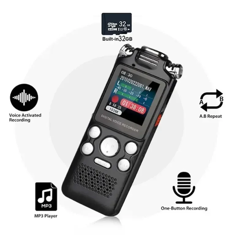 Professional Digital Audio Voice Recorder Pen Lossless Color Activated Sound Dictaphone MP3 Player Recording with Noise Reductio