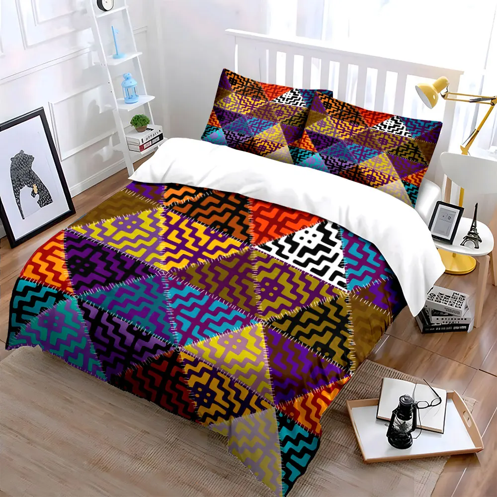 Colorful wavy patterned triangles Print Soft Comfortable Duvet Cover Bedding Set Included 1*Duvet Cover 2*Pillowcases