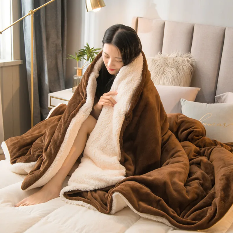 

Lamb Winter Bed Blankets Solid Color Fleece Blankets Throws Adult Warm Sofa Winter Blanket Super Soft Warm Duvet Cover Luxury