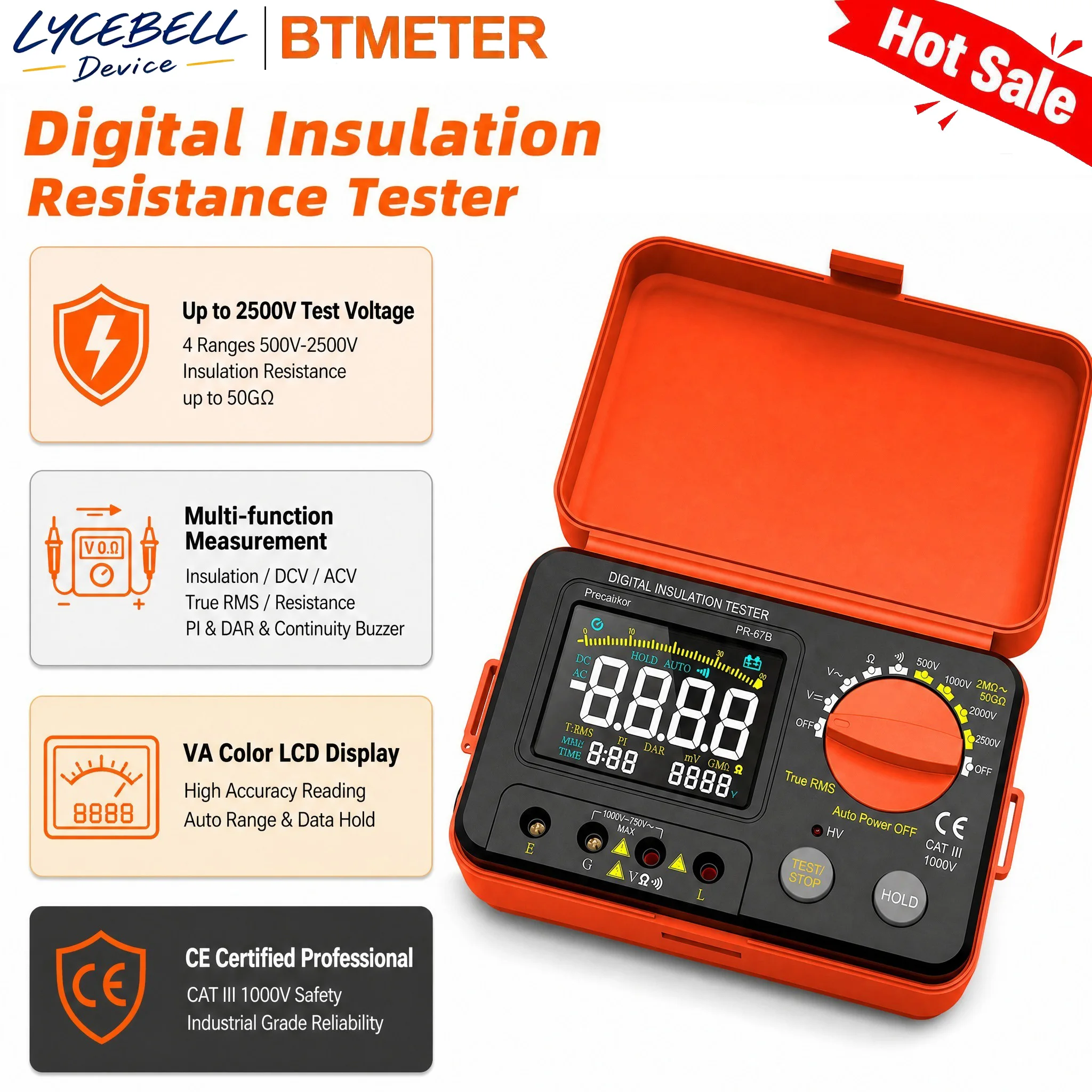 Professional Insulation Resistance Tester 2500V Megohmmeter 100GΩ AC/DC Voltage Resistance Tester for Motor Cable Maintenance