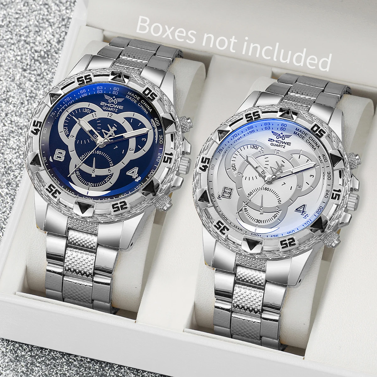 2PCS Fashion Men Business Watches Luxury Stainless Steel Men Analog Quartz Watch Set Relogio Masculino（Without Box）