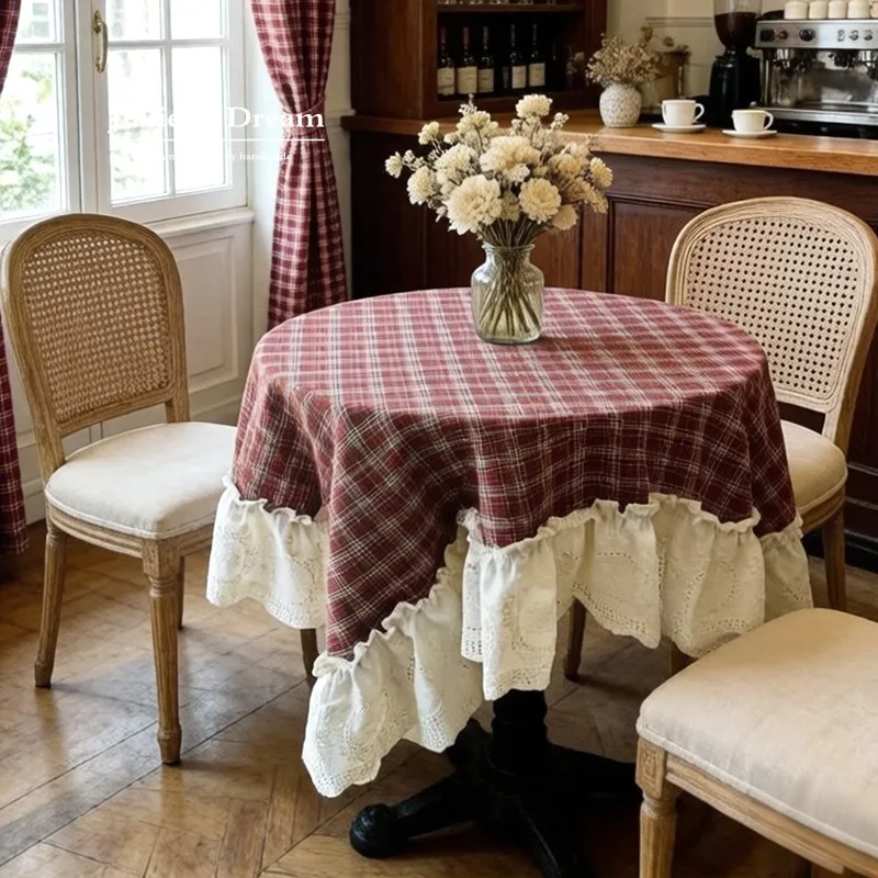 100% Cotton Yarn Dyed Check Tablecloth , Sofa Towel French Country Style Checkered Fabric Cover , Living Room Dining Table Cover