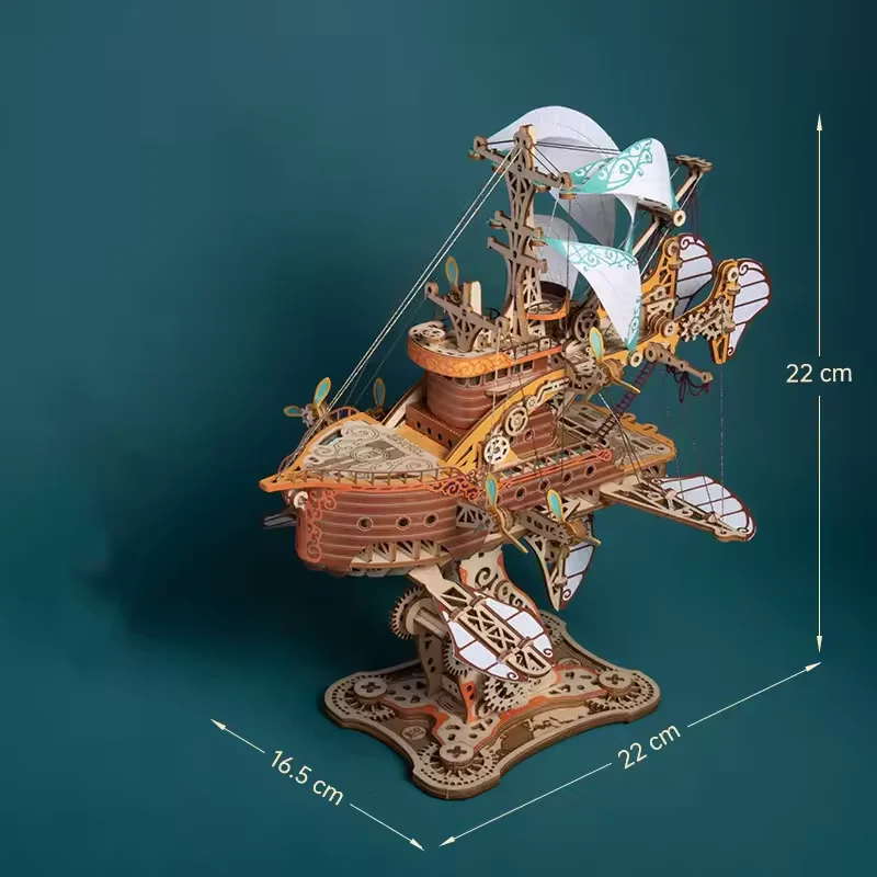 Steampunk DIY 3D 나무 퍼즐 421pcs 환상적인 우주선 모델 빌딩 블록 키트 어린이를위한 조립 퍼즐 장난감 성인 선물