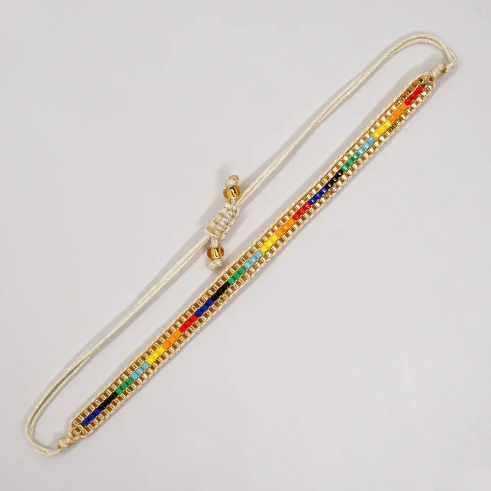 Beaded bracelet Rainbow Originality Hand knitting Bohemia Adjustable Gradient colour Tide Female Simple Rice bead bracelet