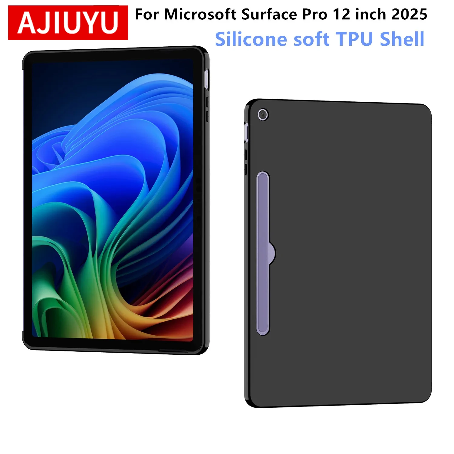 Soft Case For Microsoft Surface Pro 12 inch 2025 Protective Case Surface Pro 12 Silicone TPU Black Protective Shell Back Cover