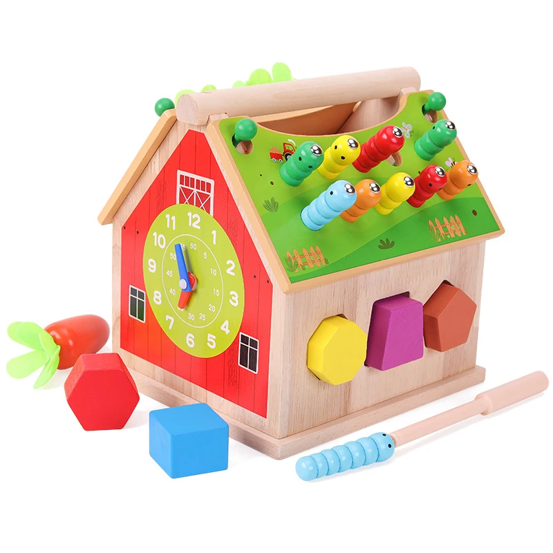 Children's Handheld Multifunctional Smart House Clock Shaped Building Blocks Disassembly and Pairing Learning Cognitive Puzzle