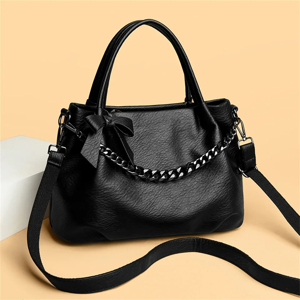 Elegant Handbag With Chain And Bow Accent Versatile Fashion Tote Luxury Handbags Female Shoulder Bags Designer Large Capacity