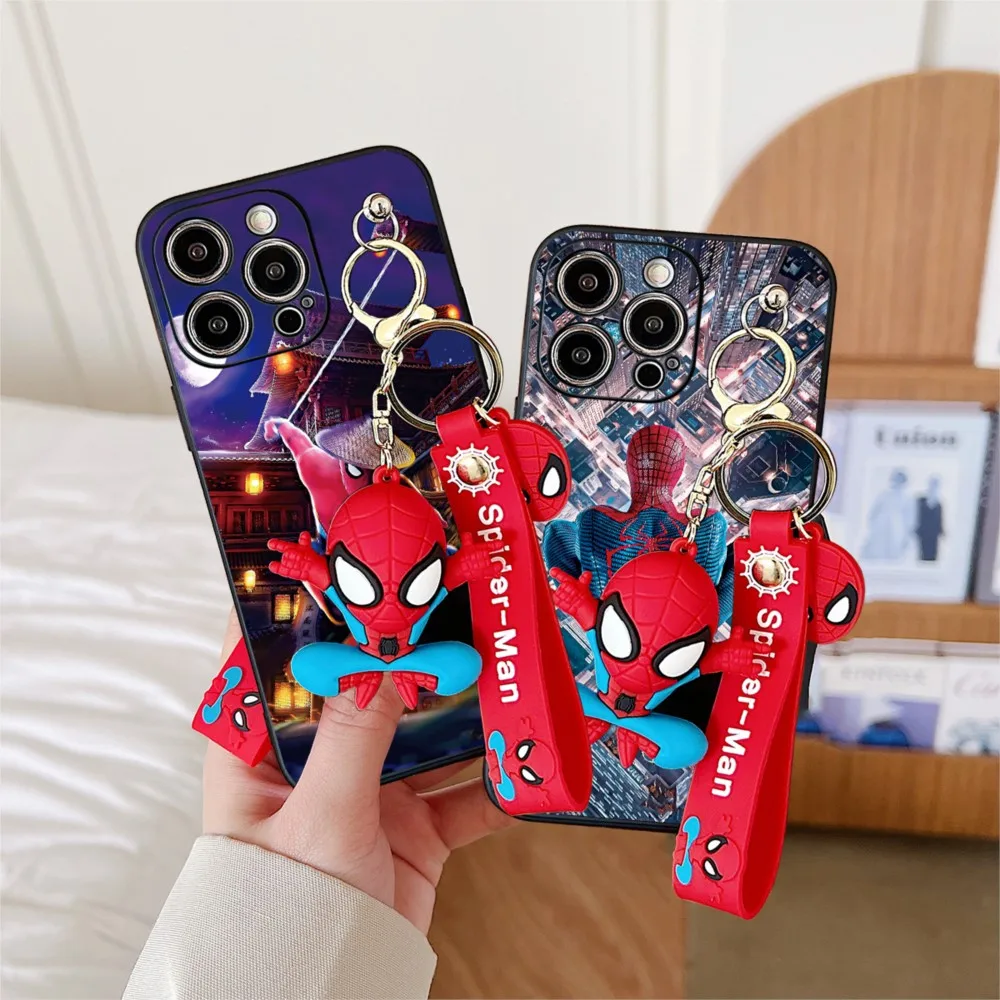 Cartoon Spider-Man Bracelet Phone Case For Xiaomi Poco X6 X5 X4 X3 X2 M5S M5 M4 Pro NFC GT With Toy Key Chain Strap Cover