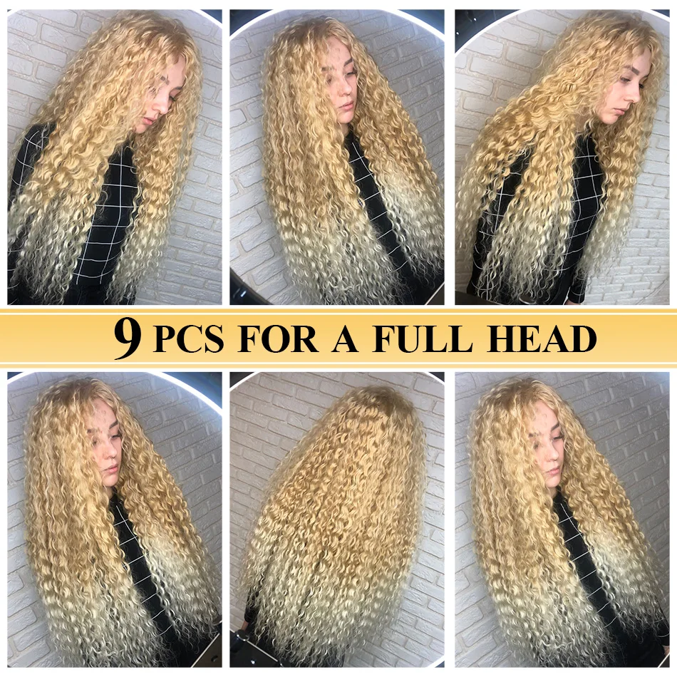 BOL Curly Organic Hair Extensions 32Inch Long Synthetic Bundles Ombre Blonde Fake Hair for Women Water Wave Heat Resistant