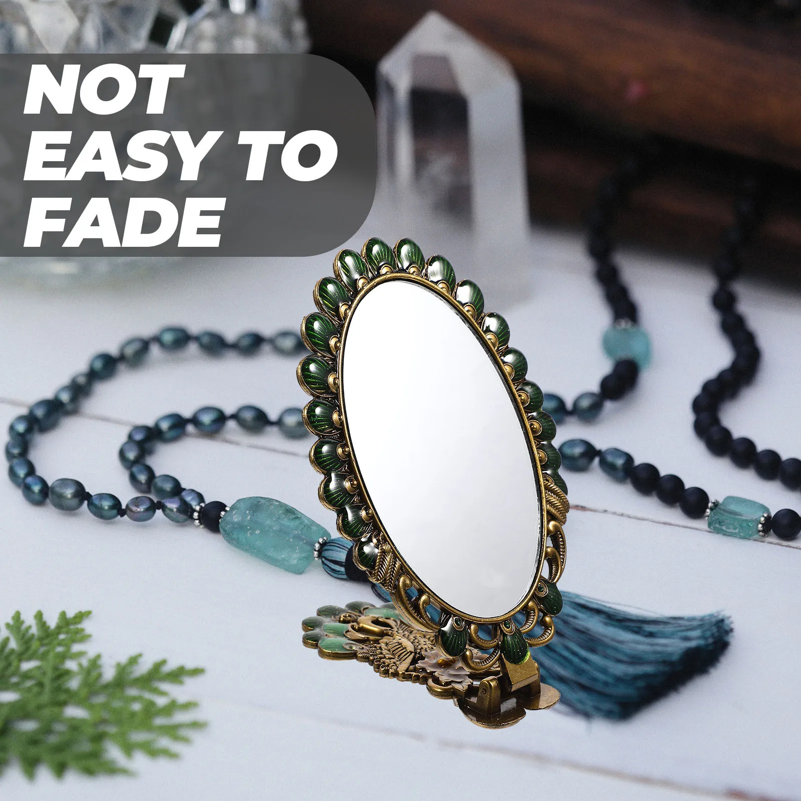 

Beavorty Vintage Vanity Mirror Handheld Travel Makeup Compact with Light Metal Glass Standing Decorative Small Beauty Gift