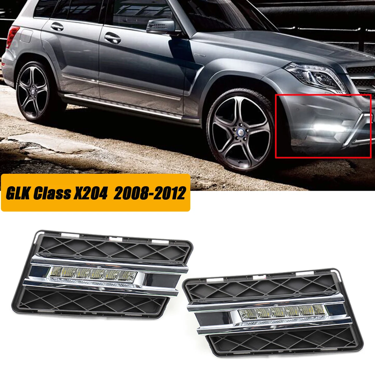 2PCS White LED Daytime Running Lights DRL Replacement Assy For Mercedes Benz GLK Class X204 GLK300 GLK350 GLK500 2008 - 2012