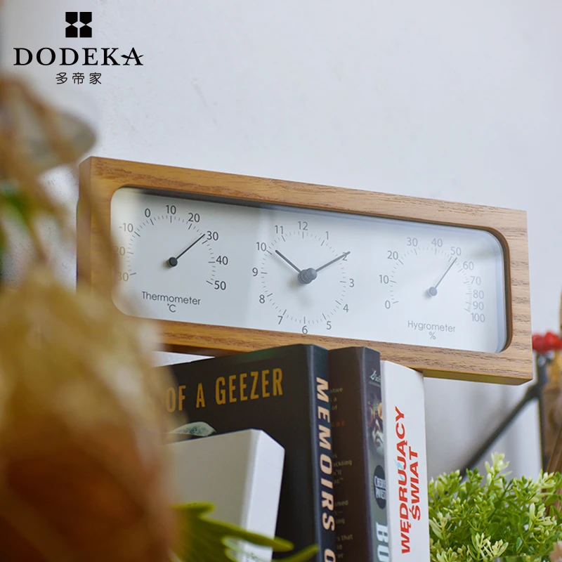 Japanese clock desktop clock with temperature and humidity meter clock Nordic wooden table clock bedroom bedside clock