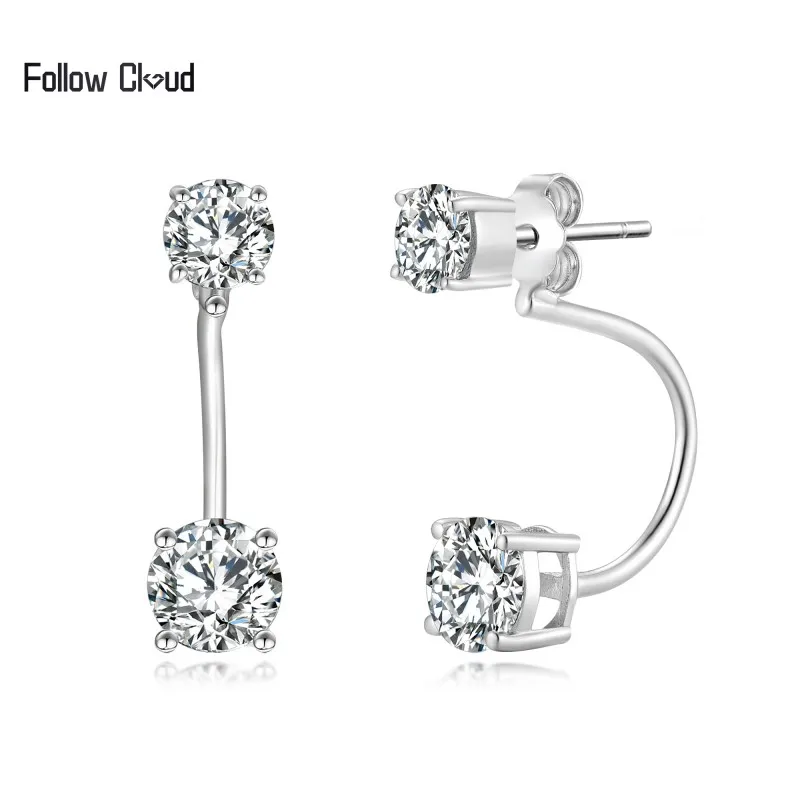 Follow Cloud Total 3ct 6.5mm Moissanite Drop Earrings with Certificate Two Wears Earrings 925 Sterling Silver Plated 18k Gold