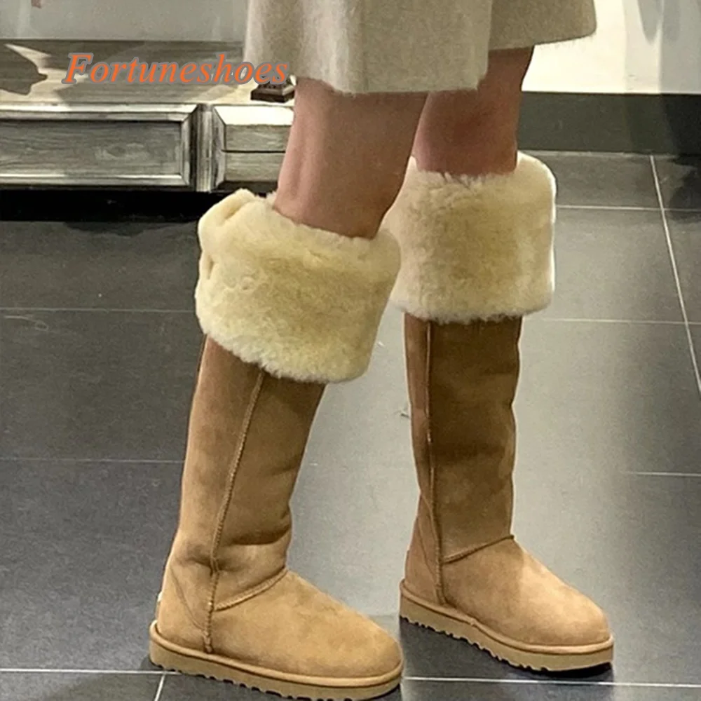 Belt Buckle Round Toe Women Boots Knee High Flat with Button Patchwork Boots 2025 New Arrivals Casual Fashion Winter Snow Boots