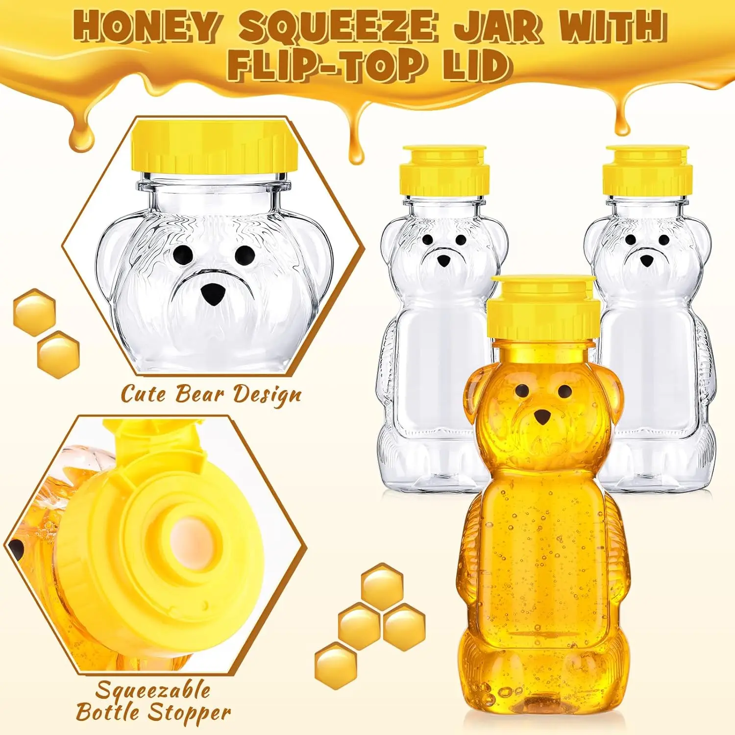 8oz Plastic Bear Honey Bottle  Empty Honey Squeeze Bottle Bulk Honey Bear Cup for Honey Juice Storing and Dispensing