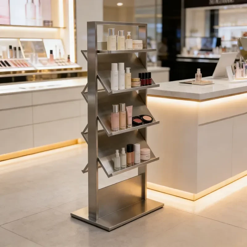 Modern Stainless Steel Magazine Rack Floor Standing Book Display Shelf for Living Room Office Hotel Lobby Storage Organizer