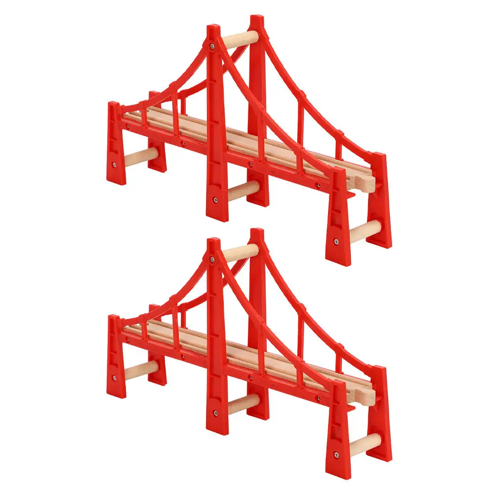 2Pcs Wooden Train Track Bridges Bright Color Suspension Bridge for Kids Educational Railway Expansion Accessories Christmas Gift