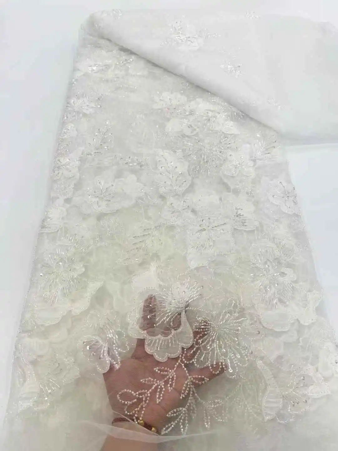 Luxury African Sequins Beaded Lace Fabric 2025 High-Quality Nigerian Wedding Bridal Embroidery French Tulle for Groom Sewing