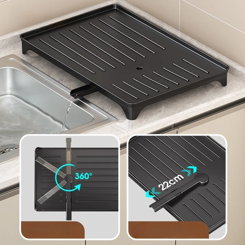 Heavy-Duty Plastic Sink Base with Drain Board - Clog-Resistant Drain System & Dish Drying Rack, Under-Sink Storage Organizer