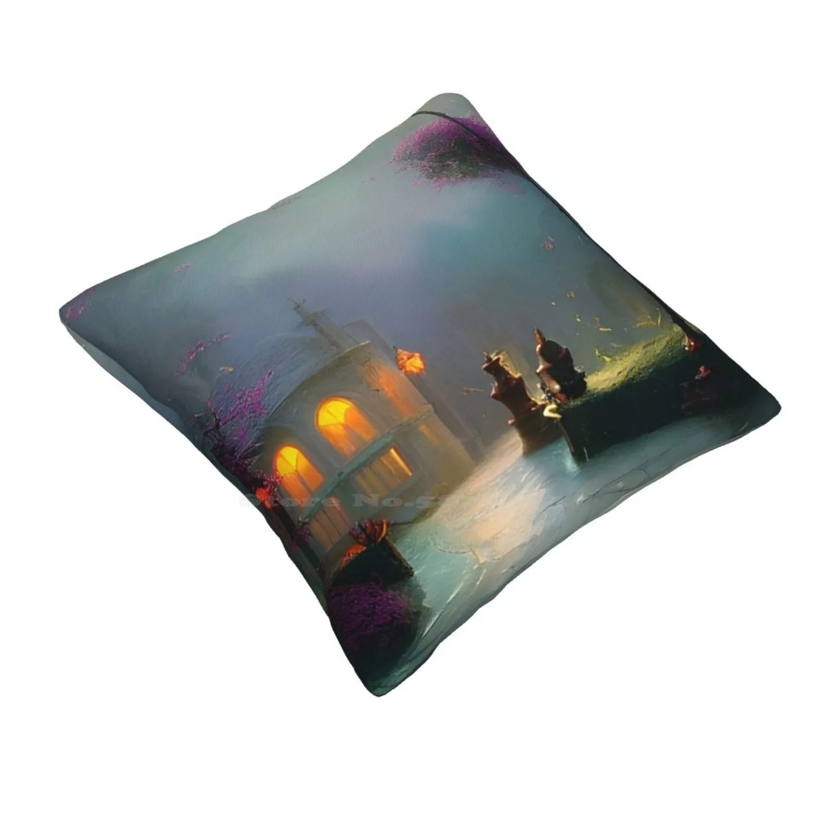 The Enchanted Solarium Home Sofa Car Waist Throw Pillowcase Dreamscape Landscape Moonlight Beautiful Home Fantasy Art Ai