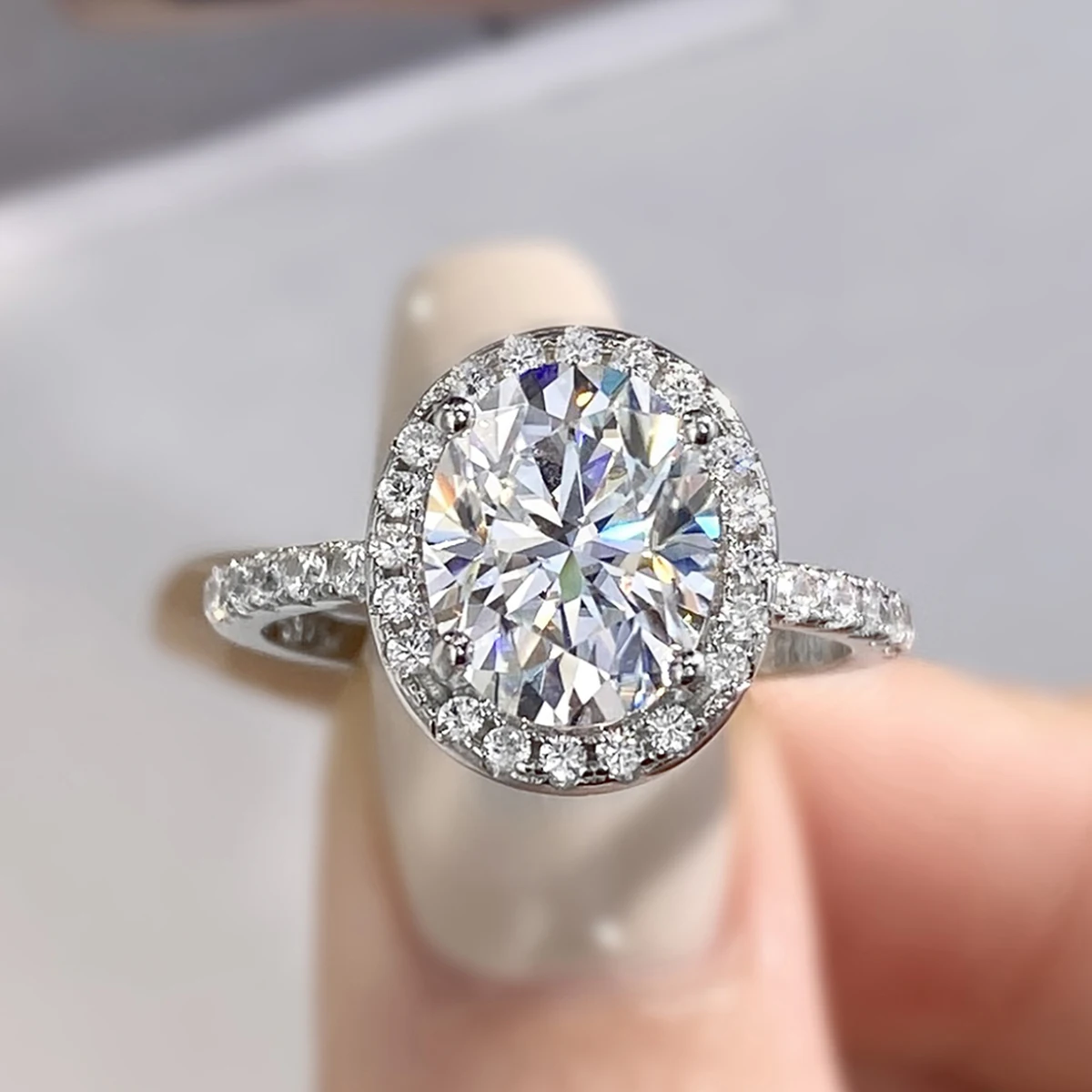 

DWJ Luxury 3CT Big Moissatine Diamond Oval Halo Rings for Women 925 Sterling Silver Wedding Engagement Fine Jewelry