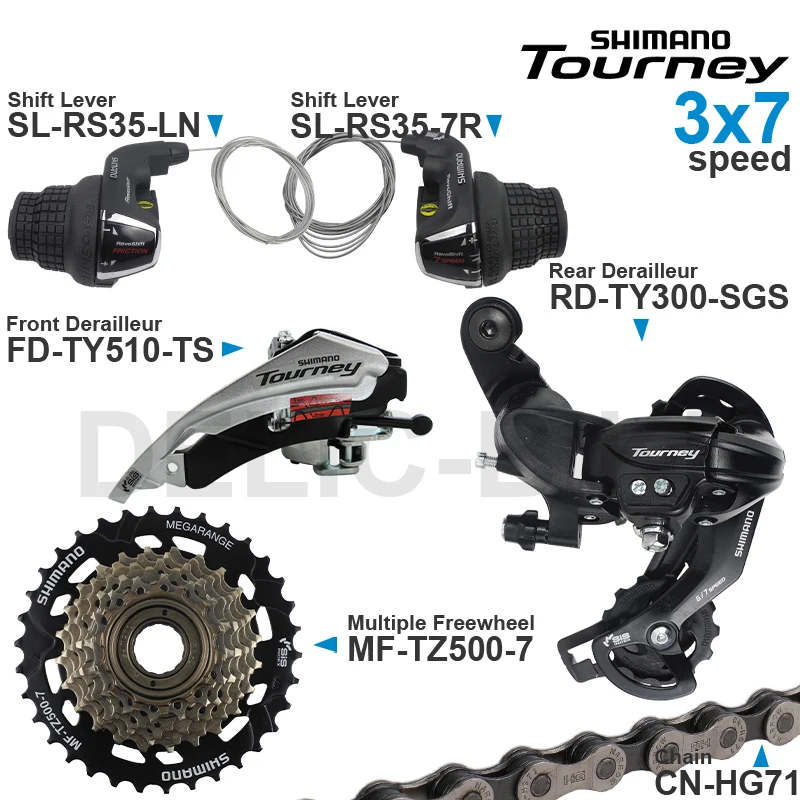 SHIMANO TOURNEY 3x6 3x7 Speed Groupset include SL-RS35 Shifter RD-TY300 Rear Derailleur MF-TZ500 Cassette Sprocket CN-HG71 Chain