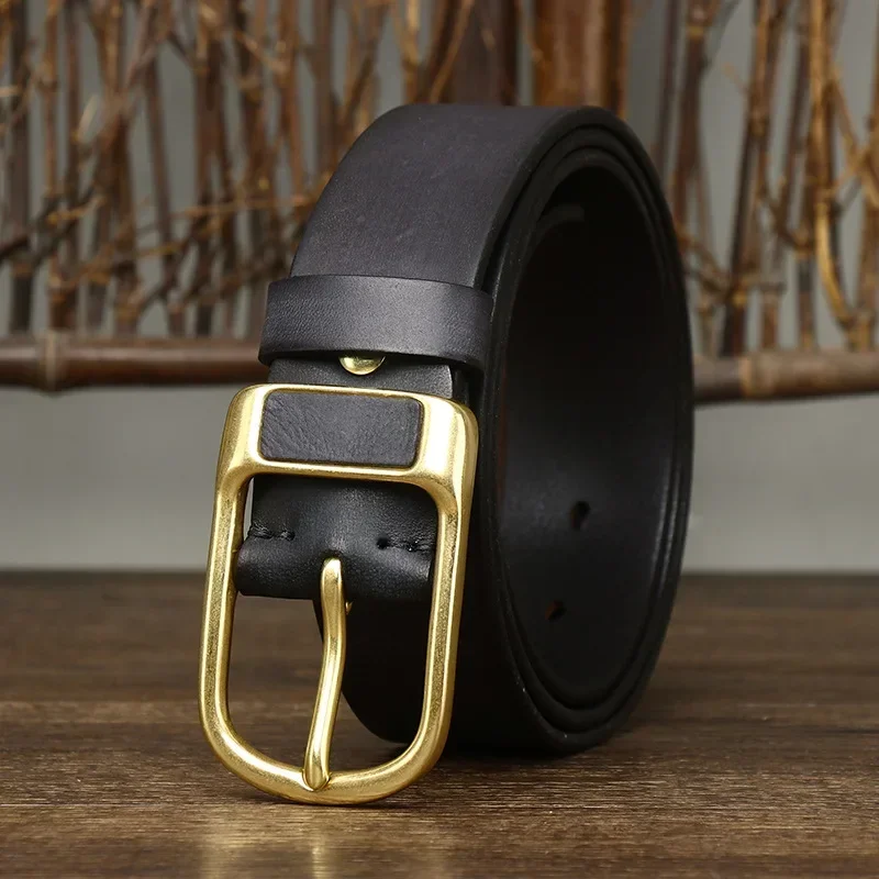 

Retro brass buckle cowhide belt thickness 4mm genuine leather men's youth casual fashion jeans belt 3.8cm wide