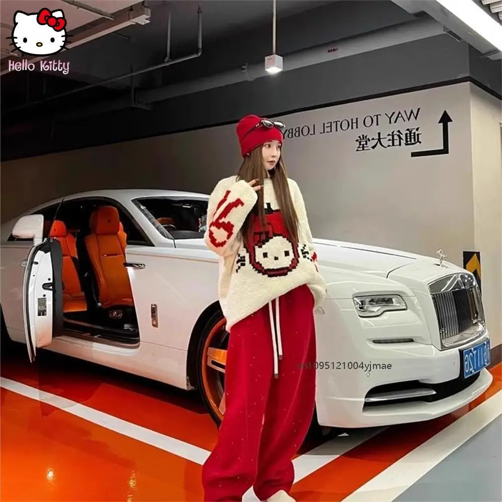 

Hello Kitty Sanrio Sweater Women's Autumn Winter Loose Fit Casual Versatile Pullover Cute Japanese Style Harajuku Trend Knit Top