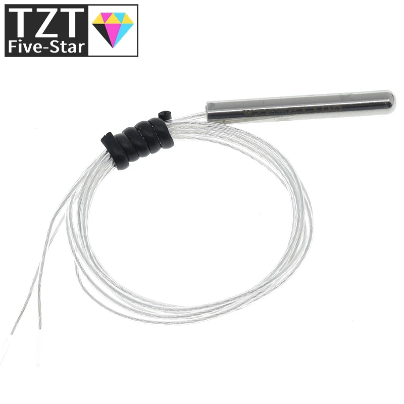 TZT PT100 Platinum Resister Temperature Sensor Waterproof Temp Probe -20~450 Celsius Insulated Shielding Fiberglass 50CM