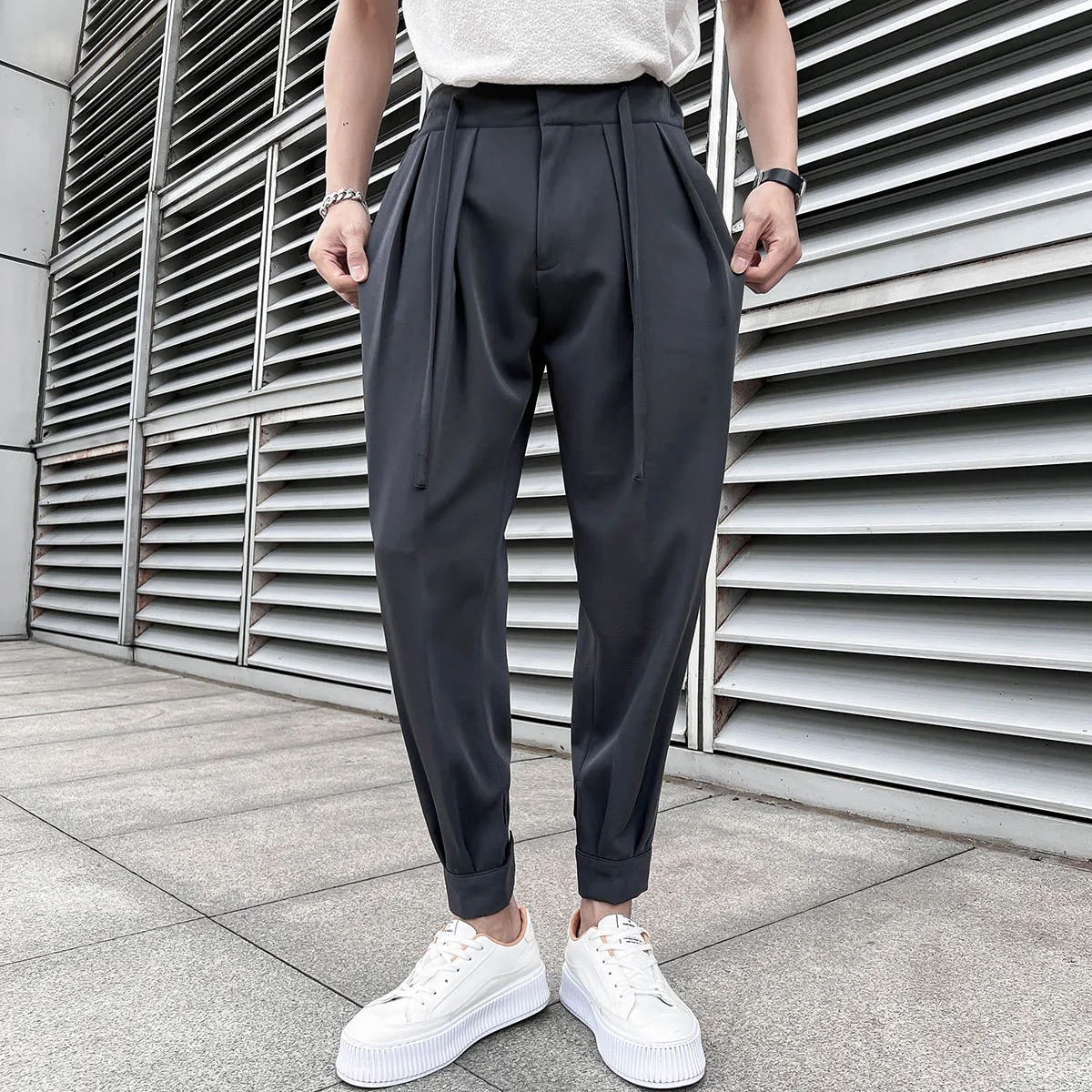 2024 Summer Elastic Waist Drape Suit Pants Men Business Office Casual Pants Male Fashion Loose Social Party Formal Trousers