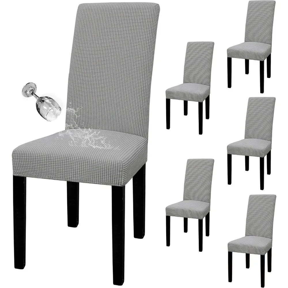 Waterproof Dining Room Chair Cover Set of 6, Stretch Jacquard Parson Chair Slipcover Removable Washable Chair Protector for Home