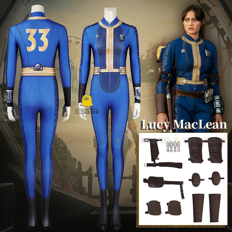 

Candy 2025 женский комбинезон Lucy для косплея, осенний костюм, костюм Vault 33, синяя униформа, реквизит для рук, женский костюм для ролевых игр на Хэллоуин