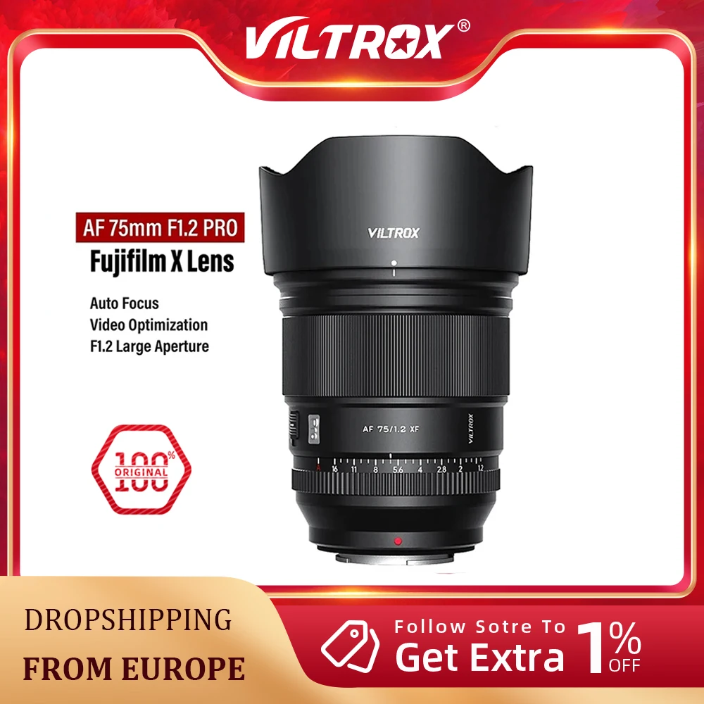 VILTROX 75mm F1.2 Fuji X Lens Auto Focus Large Aperture Portrait APS-C for Fujifilm XF Mount Camera X-T4 T100 X-H2S X-T30 X-Pro3