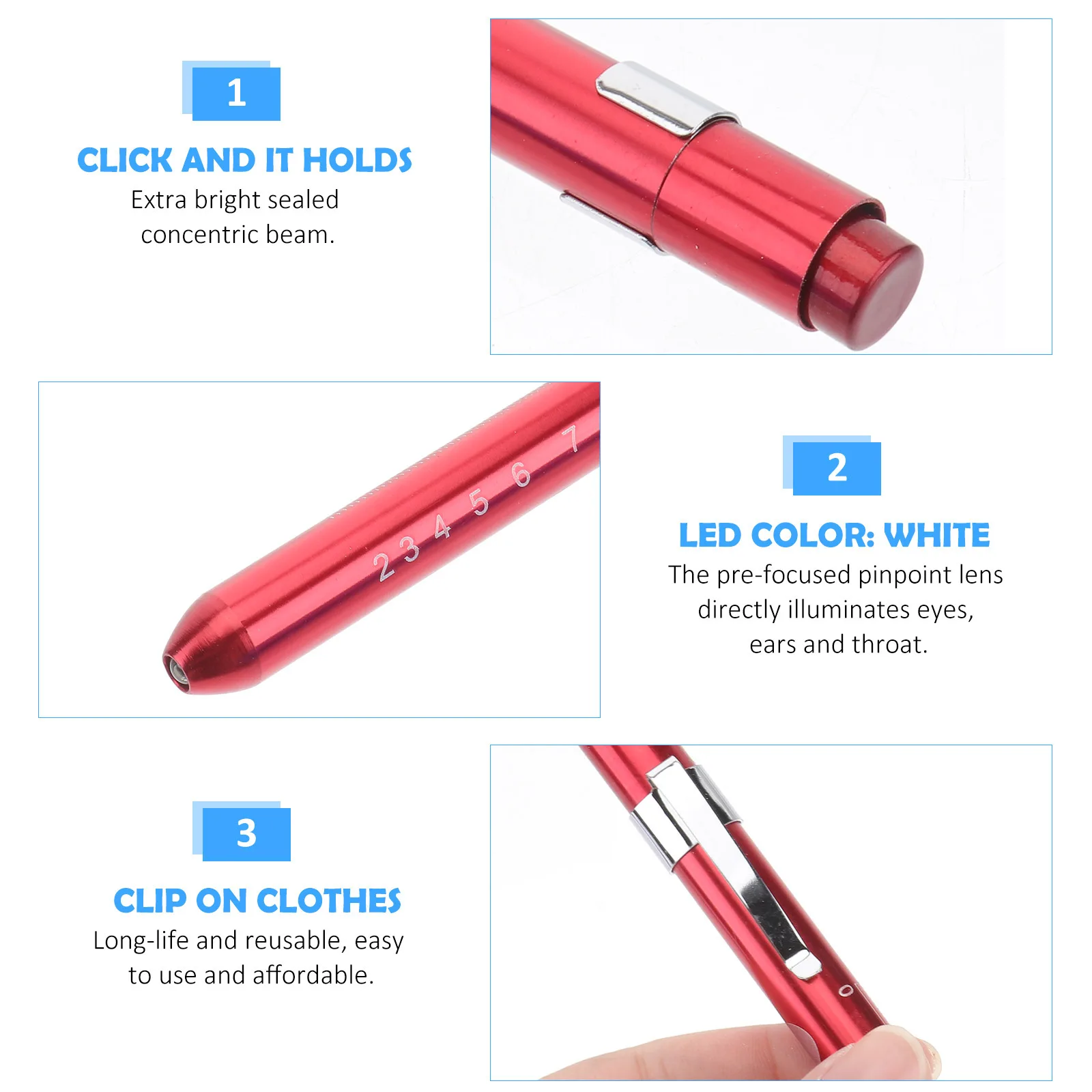 

3Pcs LED Random Color Extra Bright Diagnostic Pocket Clip Activated Nurse Medical Student Healthcare Reusable