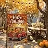 Hello Autumn Harvest Truck Pickup Garden Flag 12x18 Inch llz