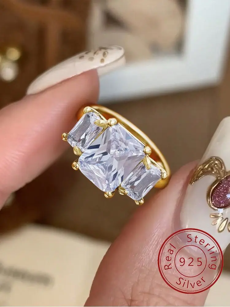 

Классическое простое прямоугольное кольцо из стерлингового серебра 925 пробы с сердечком для женщин, обручальное свадебное роскошное ювелирное изделие высокого качества