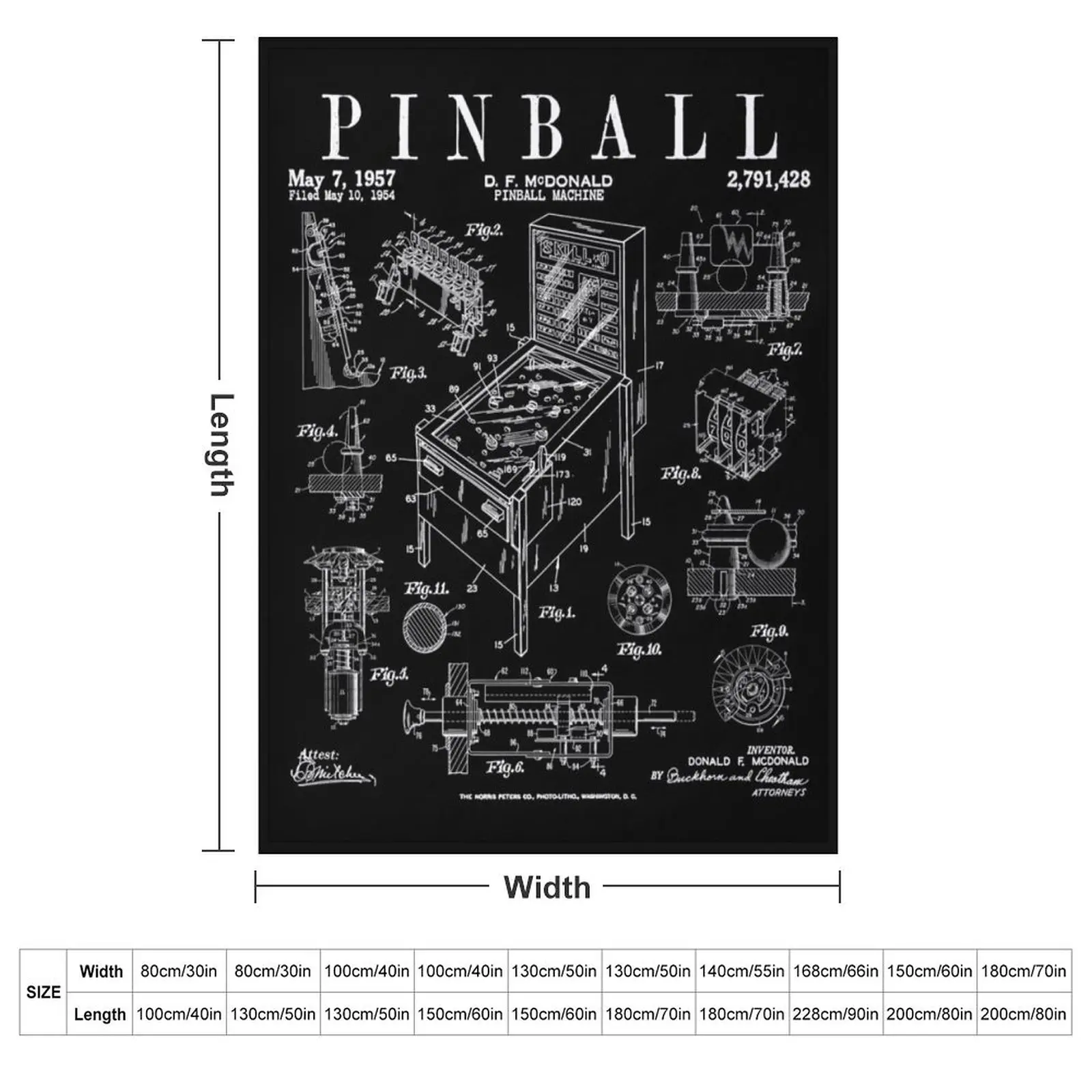 Pinball Arcade Gaming Machine Vintage Gamer Patent Print Throw Blanket Cute Plaid Custom Baby Beautifuls Bed linens Blankets