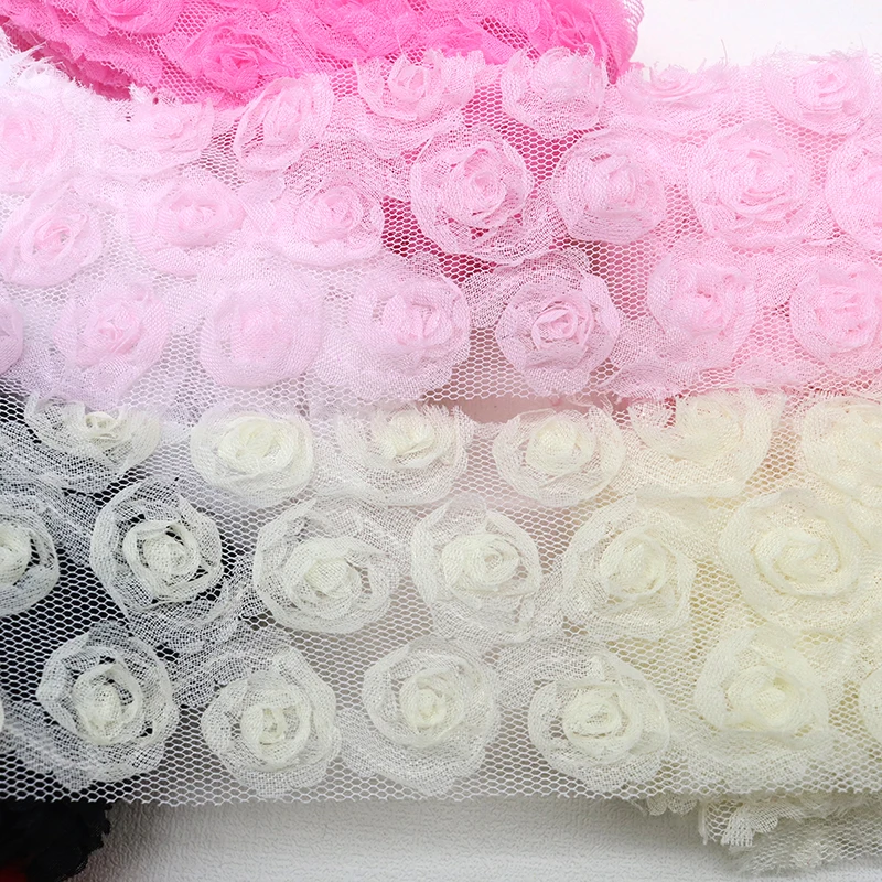 8cm Width 1yard/Lot 3D Guipure Simulation Flowers Chiffon Lace Multicolor Lace Rose Flower DIY Handmade Craft Accessories