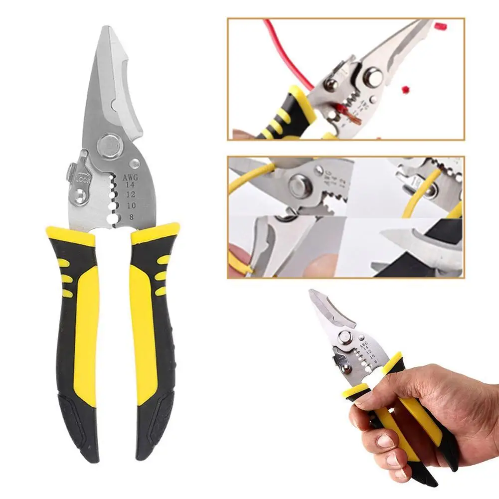 Wire Cutter Crimper Pliers Stripper Hand Tool Electrician Scissors Stripping Pliers Cutter Multifunctional Pliers Labor-saving