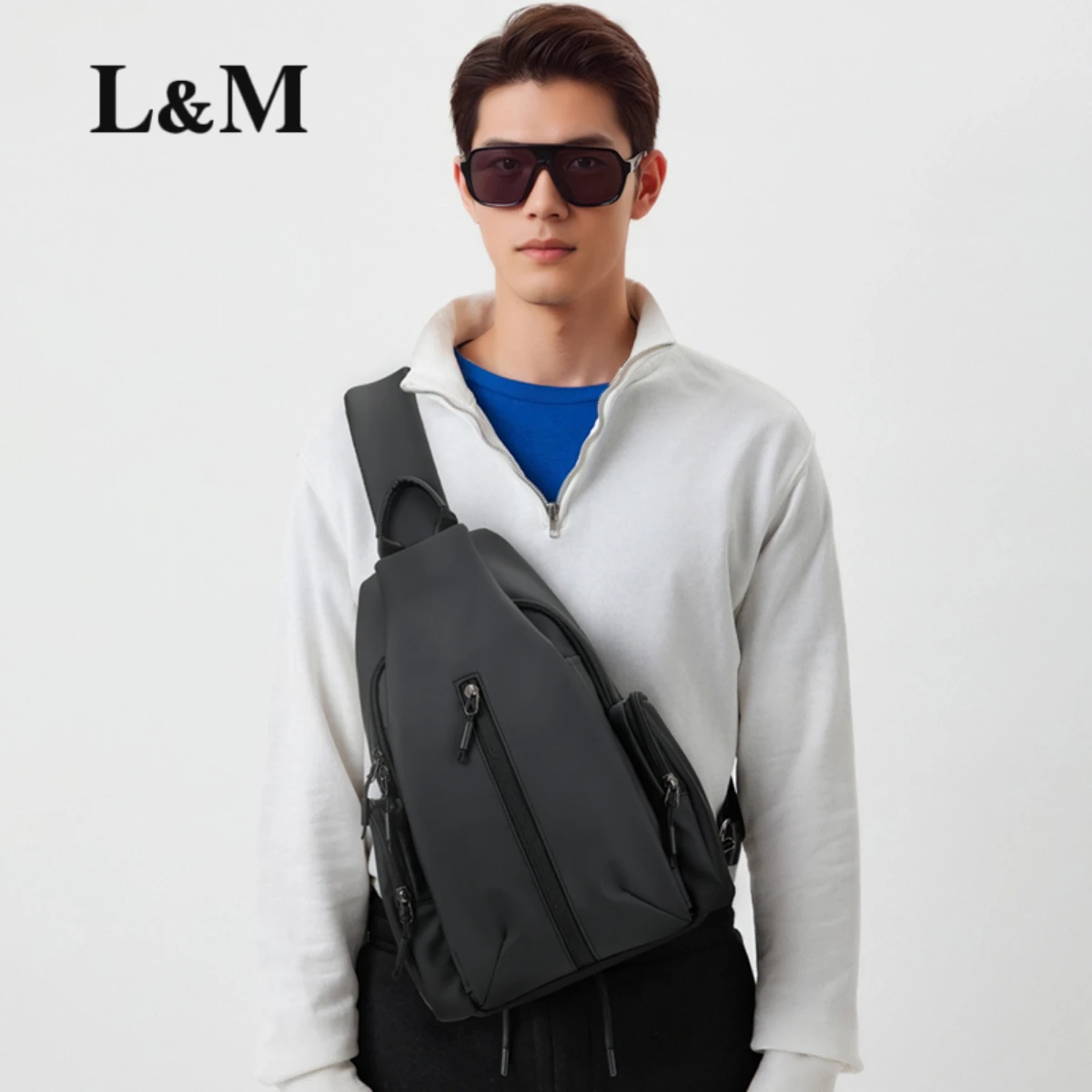 L&M Sacos Crossbody Impermeável Saco de peito Moda Sólido Pacotes de fanny para homens Alta Qualidade Viagens Desporto Grande Capacidade Saco Sling