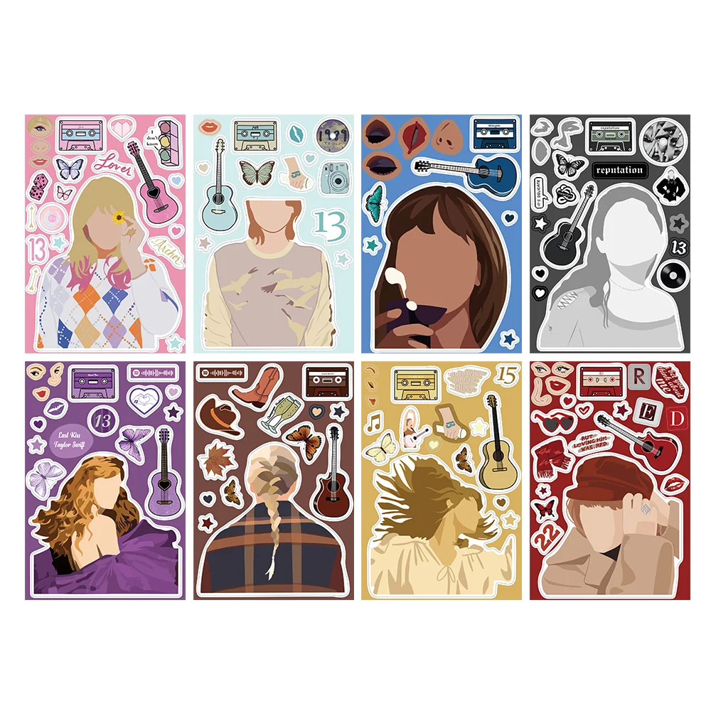 8Sheets Singer Taylor Puzzle Stickers Make-a-Face Funny Assemble Jigsaw DIY Diary Laptop Luggage Skateboard Classic Toy Gifts